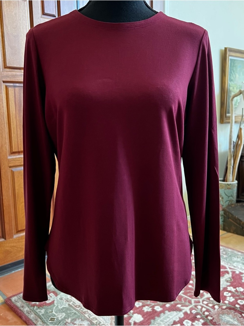 Eileen Fisher Top Women’s Long Sleeve Spandex Viscose Round Neck Tunic Wine Med